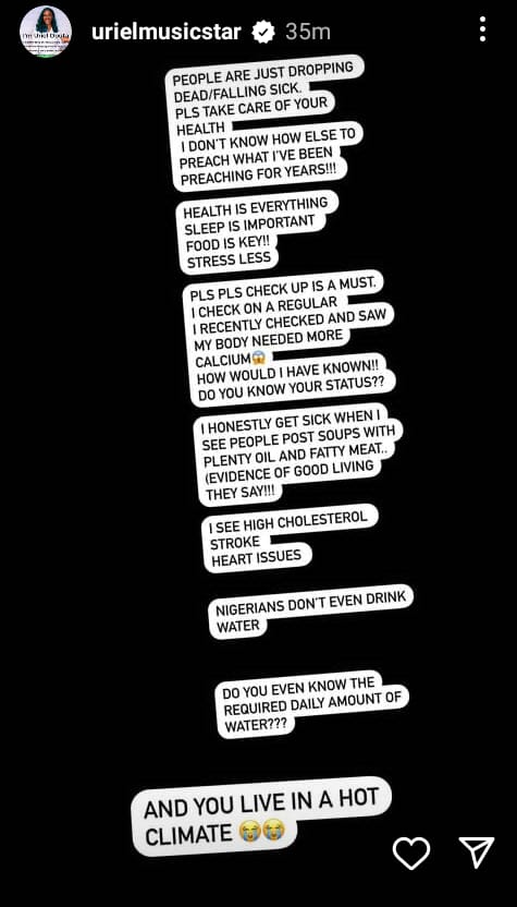 People Are Just Dropping Dead And Falling Sick" - BBNaija Uriel Oputa Speaks Against Poor Lifestyle Habits, People Are Just Dropping Dead And Falling Sick&#8221; &#8211; BBNaija Uriel Oputa Speaks Against Poor Lifestyle Habits